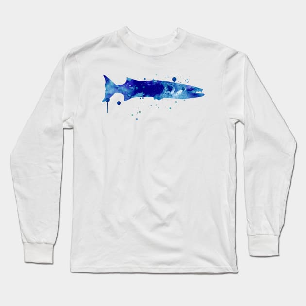 Barracuda Watercolor Painting Long Sleeve T-Shirt by Miao Miao Design